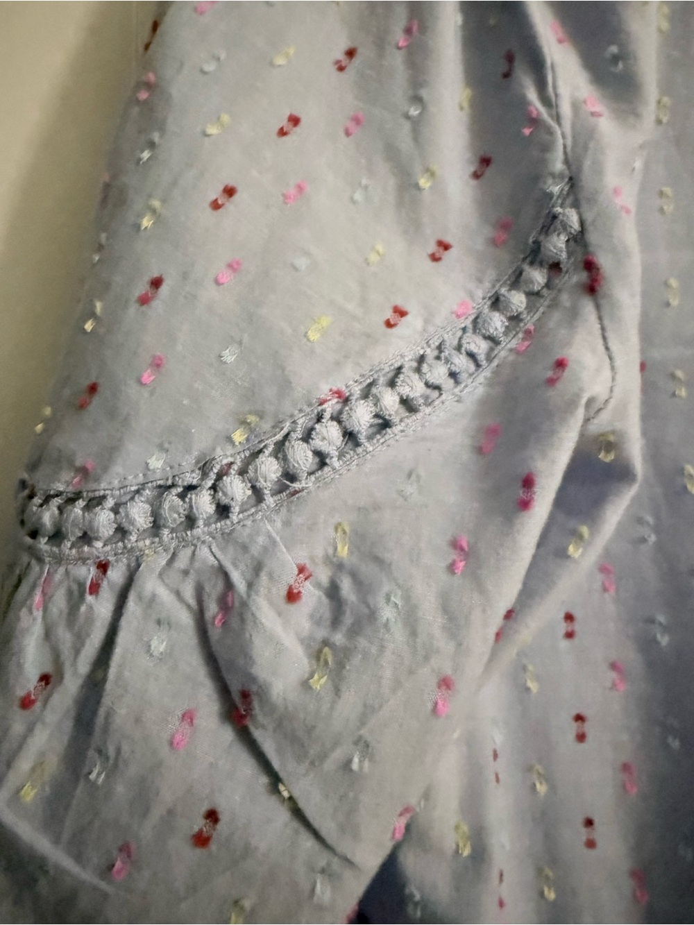 crown & ivy Light Blue Cotton Top with Pink and Yellow Dots - Picture 4 of 5